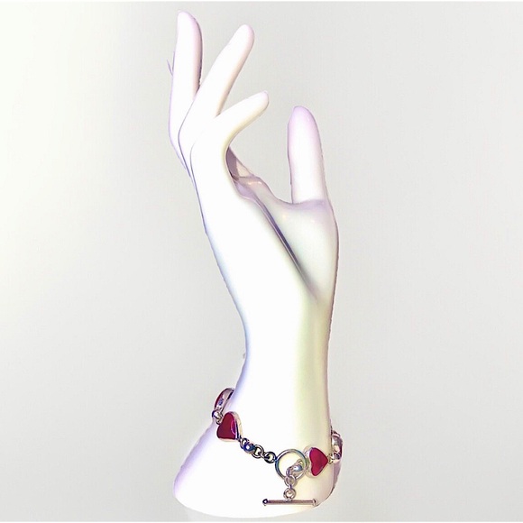 MEXICAN Sterling Silver Red Jasper Heart Toggle Bracelet - Picture 6 of 12